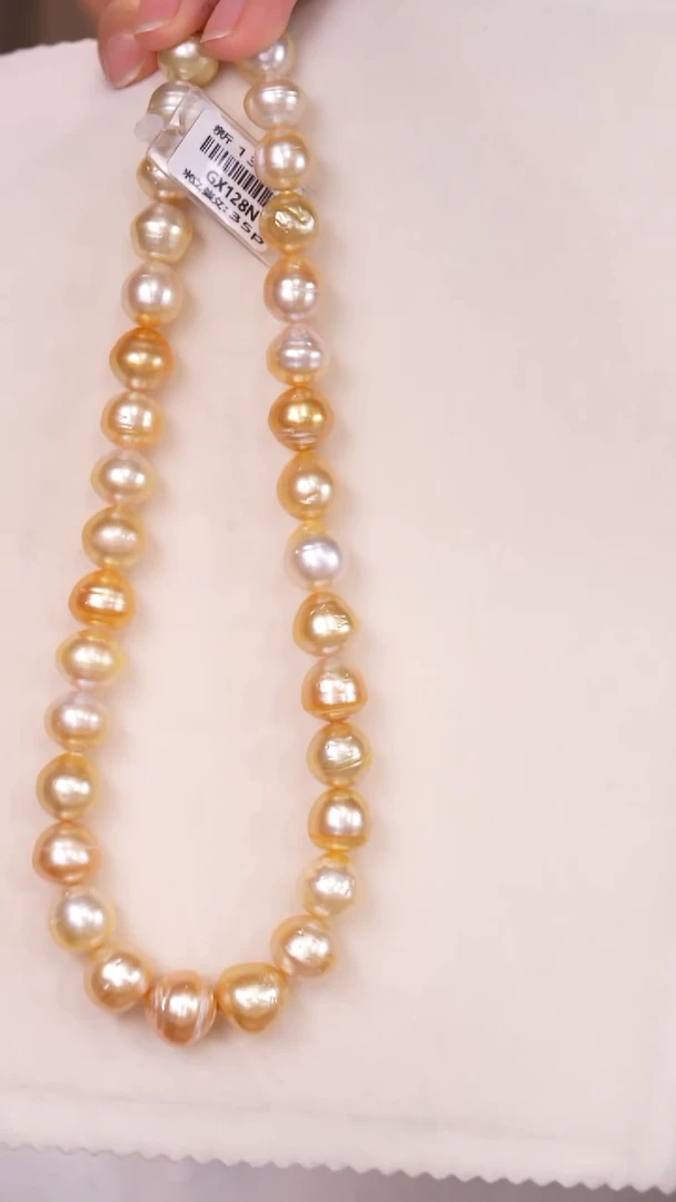 银S925镶嵌项链海水珍珠白金混色11-14mm