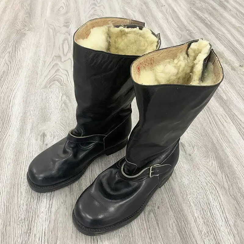 中筒冬季飞行靴男冬飞毛皮靴高筒真牛皮保暖鞋