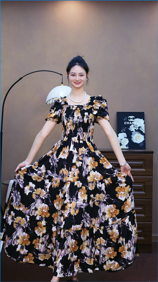 【835】法式少女风夏季薄款气质女士连衣裙海边显瘦温柔度假风长裙