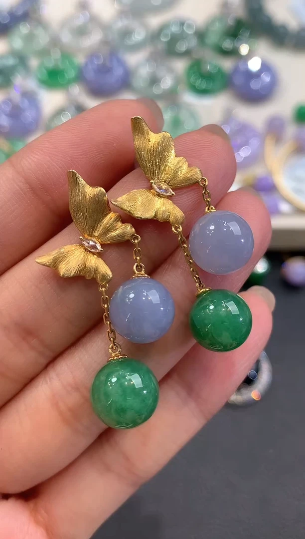 吊坠(不含链)18K金镶嵌翡翠a10多样性一件发货紫货有色差