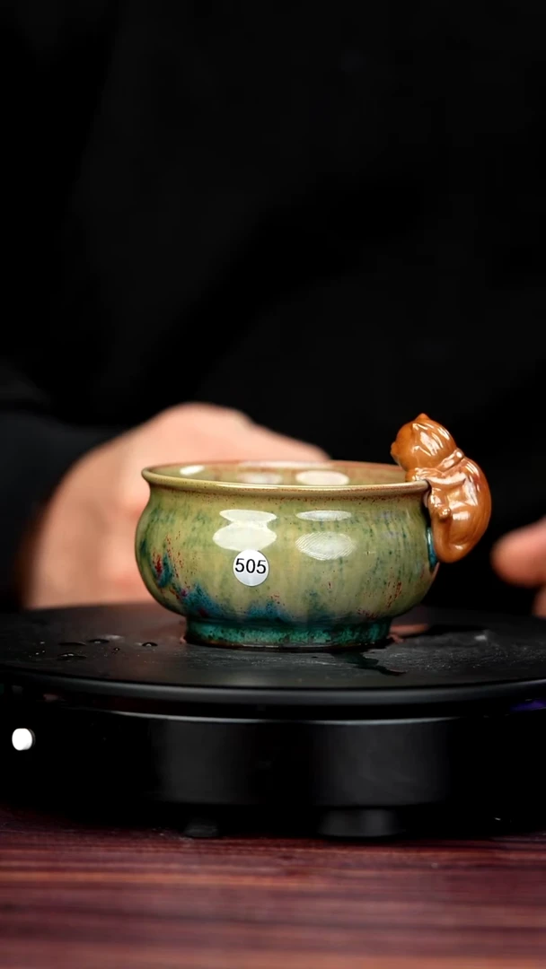 杯子瓷505#李盼龙一级品原矿钧瓷小猫杯