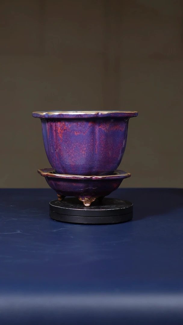 【闪购商品】摆件钧瓷宋钧葵口式花盆