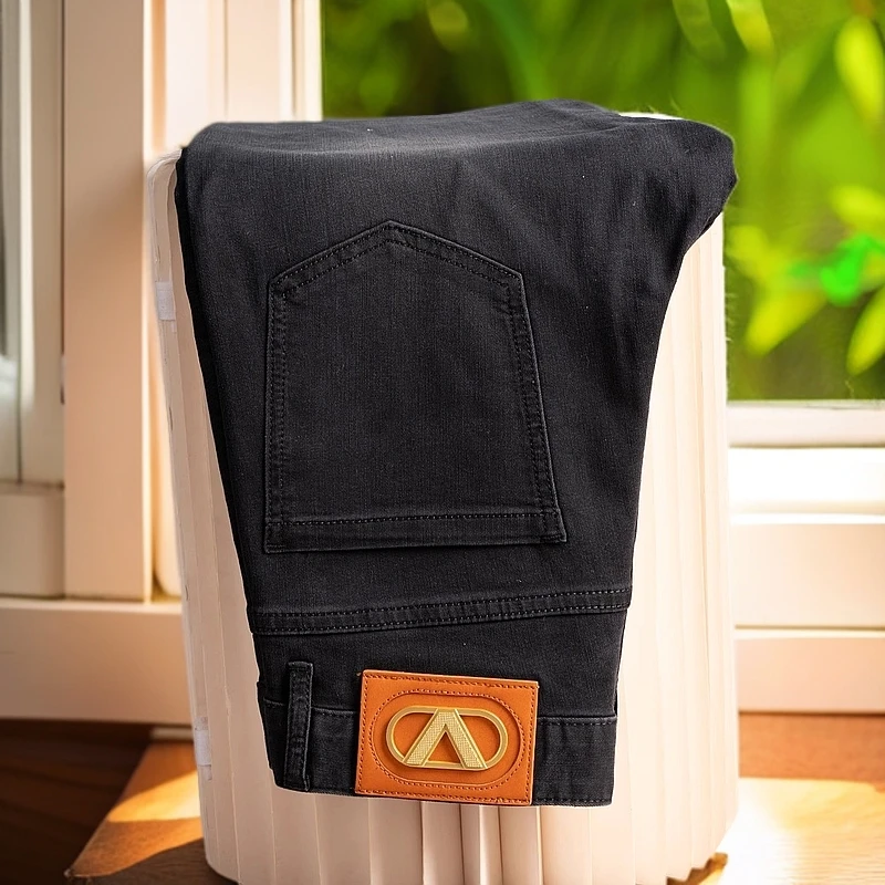 娜罗普西新款黑色牛仔裤男高端修身小直筒夏裤男款薄款九分男裤