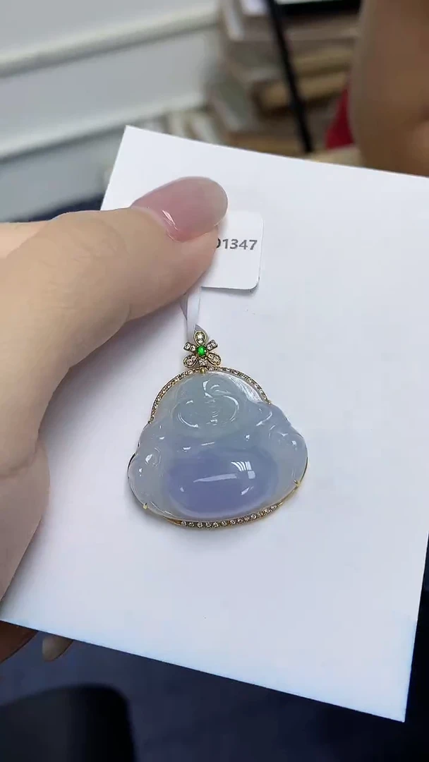 翡翠18K金镶嵌颈饰天然缅甸翡翠A货