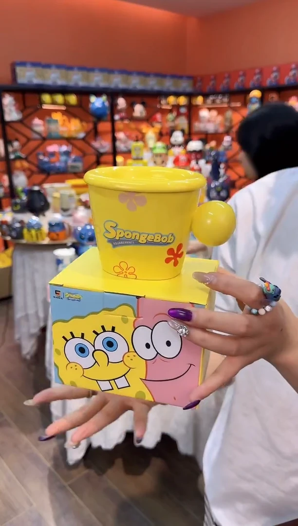 瓷片@@海绵宝宝陶瓷早餐杯带盖碟