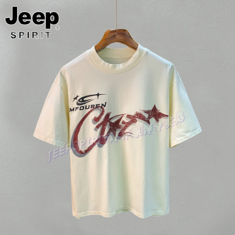 Jeep吉普夏季时尚纯棉半袖上衣t字母印花圆领体恤宽松透气男士T恤