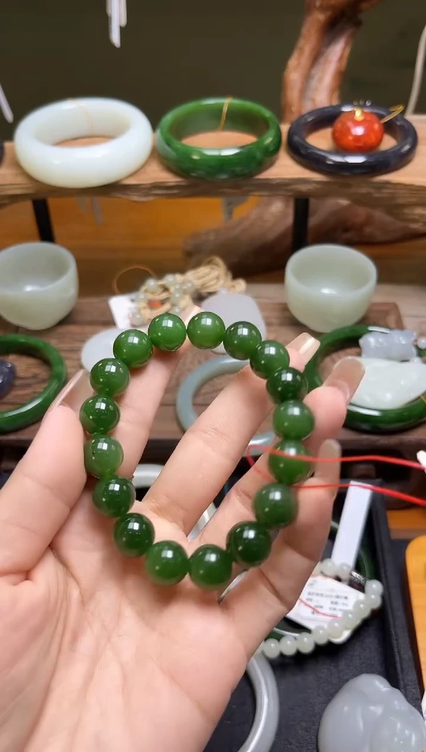 未镶嵌手串和田玉卡12俄料碧玉圆珠