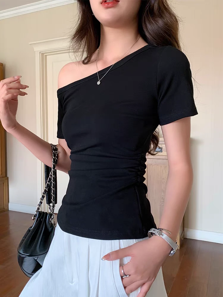 （500-530）2025复古甜辣上衣女长袖显瘦纯欲软糯超火斜肩