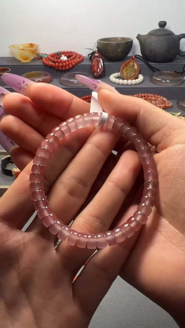 未镶嵌手串南红玛瑙冰粉紫直切药片手串6mm