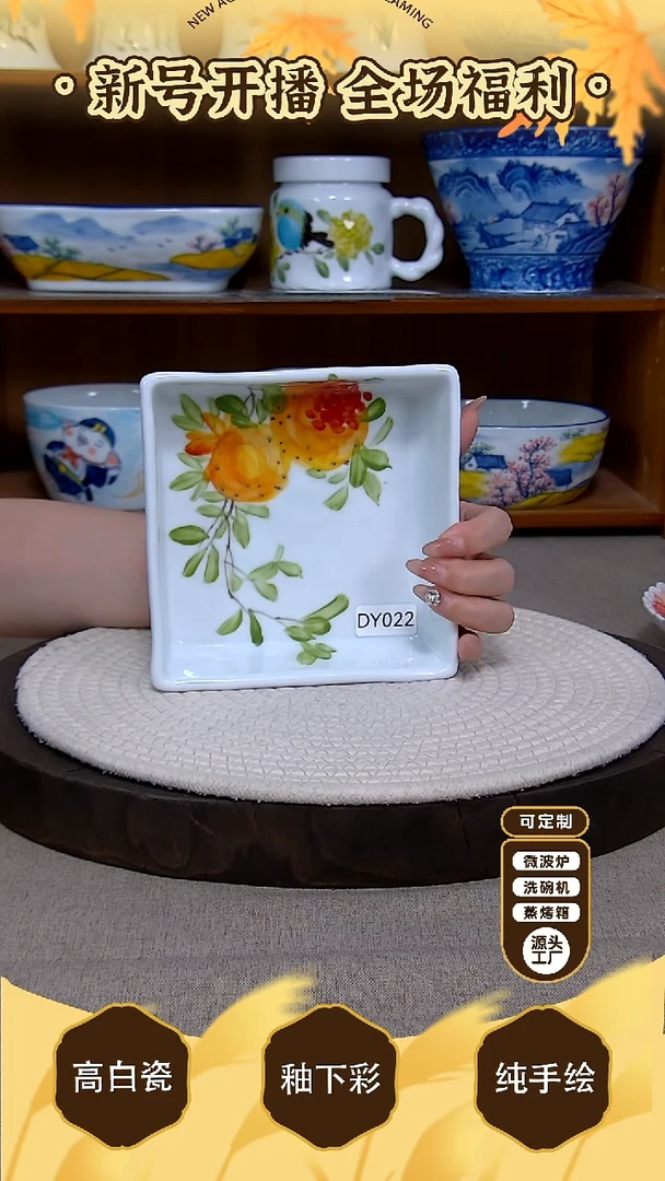 盘【陶源造】景德镇手绘釉下彩陶瓷餐具