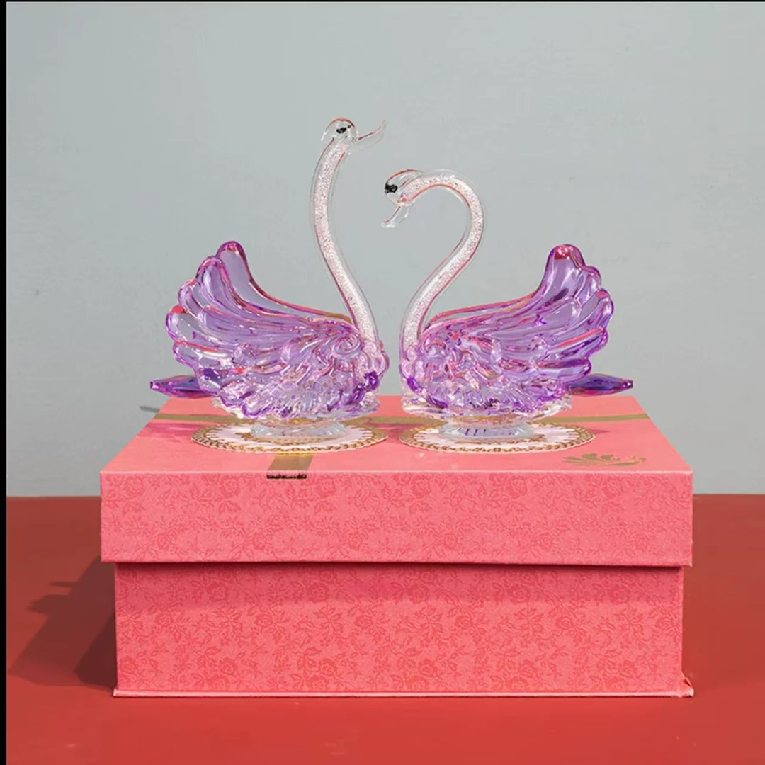 送礼水晶天鹅摆件生日订婚结婚新婚礼物女生新人闺蜜礼盒装装饰