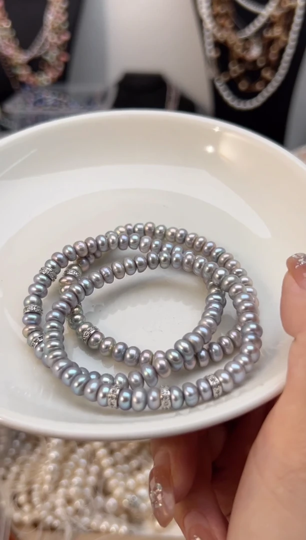 未镶嵌淡水珍珠福利强光*珍珠手链（无核6mm+）灰色