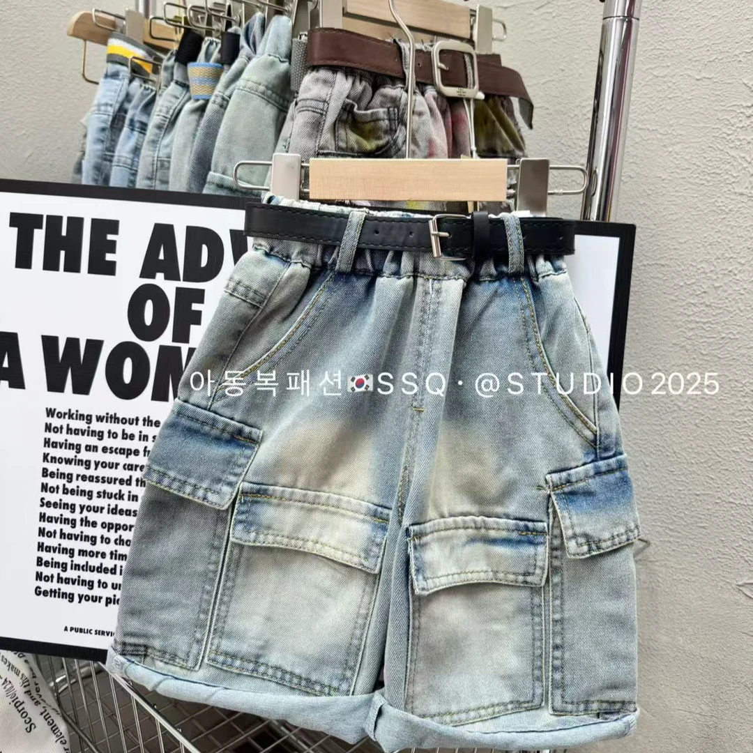 【向子妈】韩国牛仔裤022直筒阔形多口袋设计中裤牛仔7分短裤