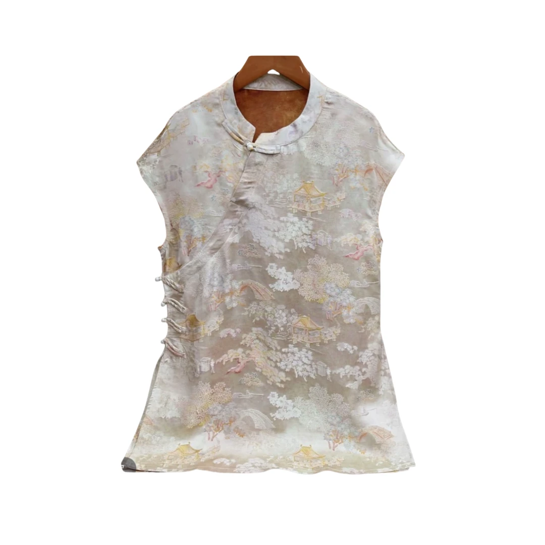 【烟雨楼台】2025专柜新款新中式国风提花斜襟无袖奥黛百搭显瘦上衣