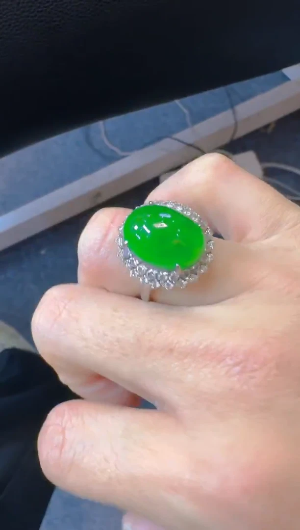 银S925镶嵌戒指翡翠天然A货翡翠