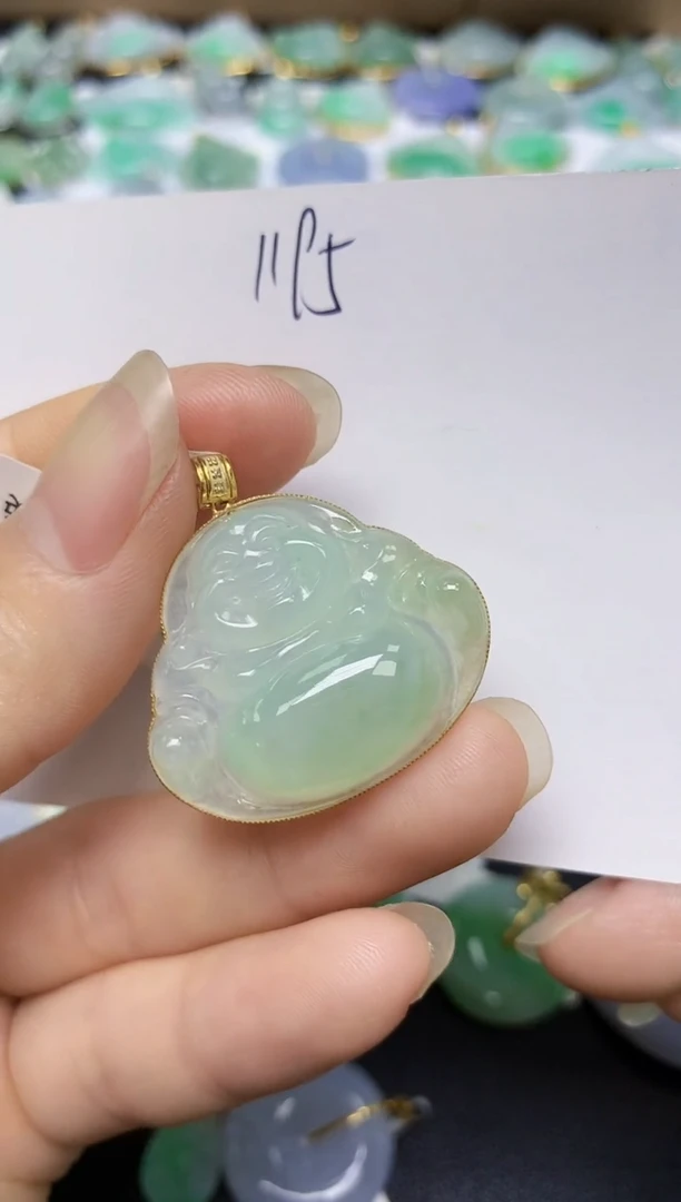 翡翠18K金镶嵌颈饰 天然翡翠A货