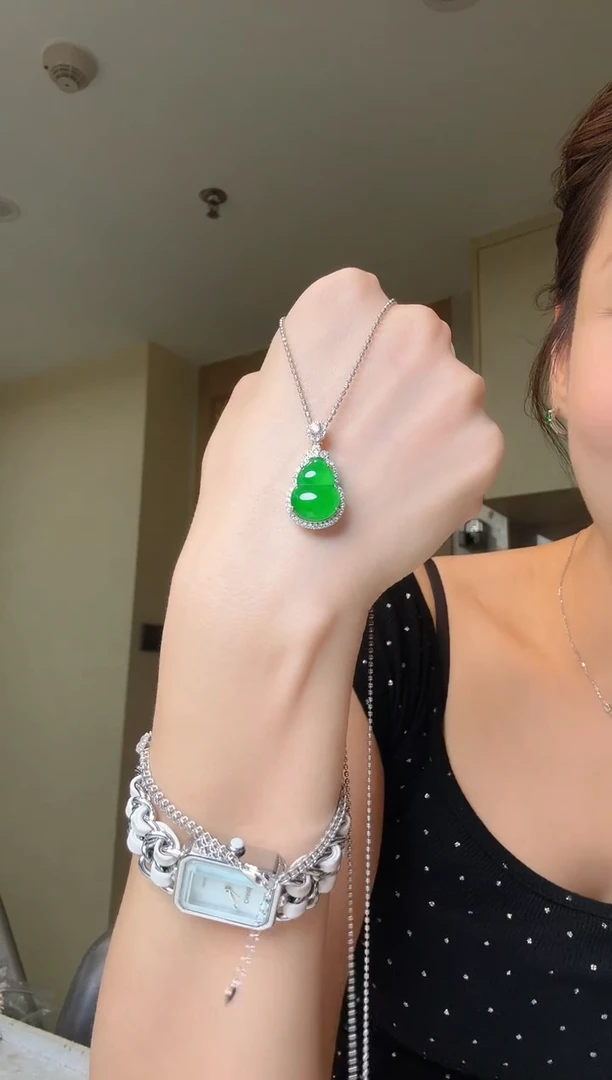 吊坠(不含链)银S925镶嵌翡翠天然翡翠吊坠