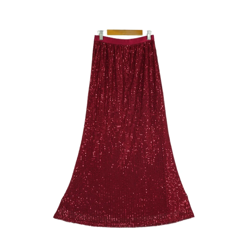 秋款过膝A字裙刺绣亮片鱼尾裙半身裙（有里布有口袋，有85和95裙长）