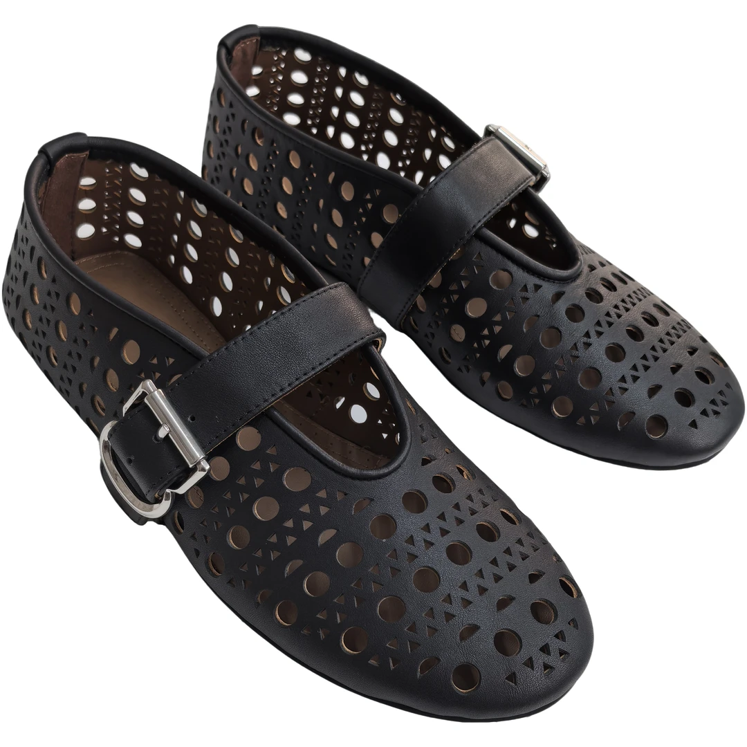 夏季镂空玛丽珍真皮凉鞋舒适时尚女鞋