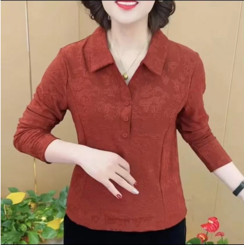 时尚春季新款套头衬衫妈妈装洋气百搭遮肚减龄打底衫