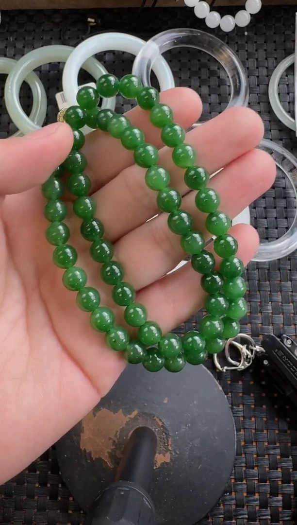 颈饰未镶嵌和田玉8mm碧玉女神链