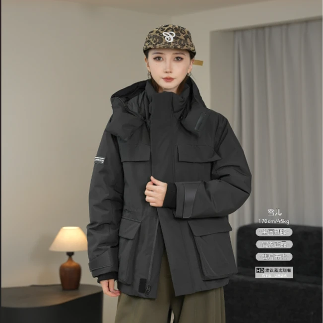 玛丝恩迪2025冬连帽羽绒服女高领白鸭服防风中长款秋冬潮流430618