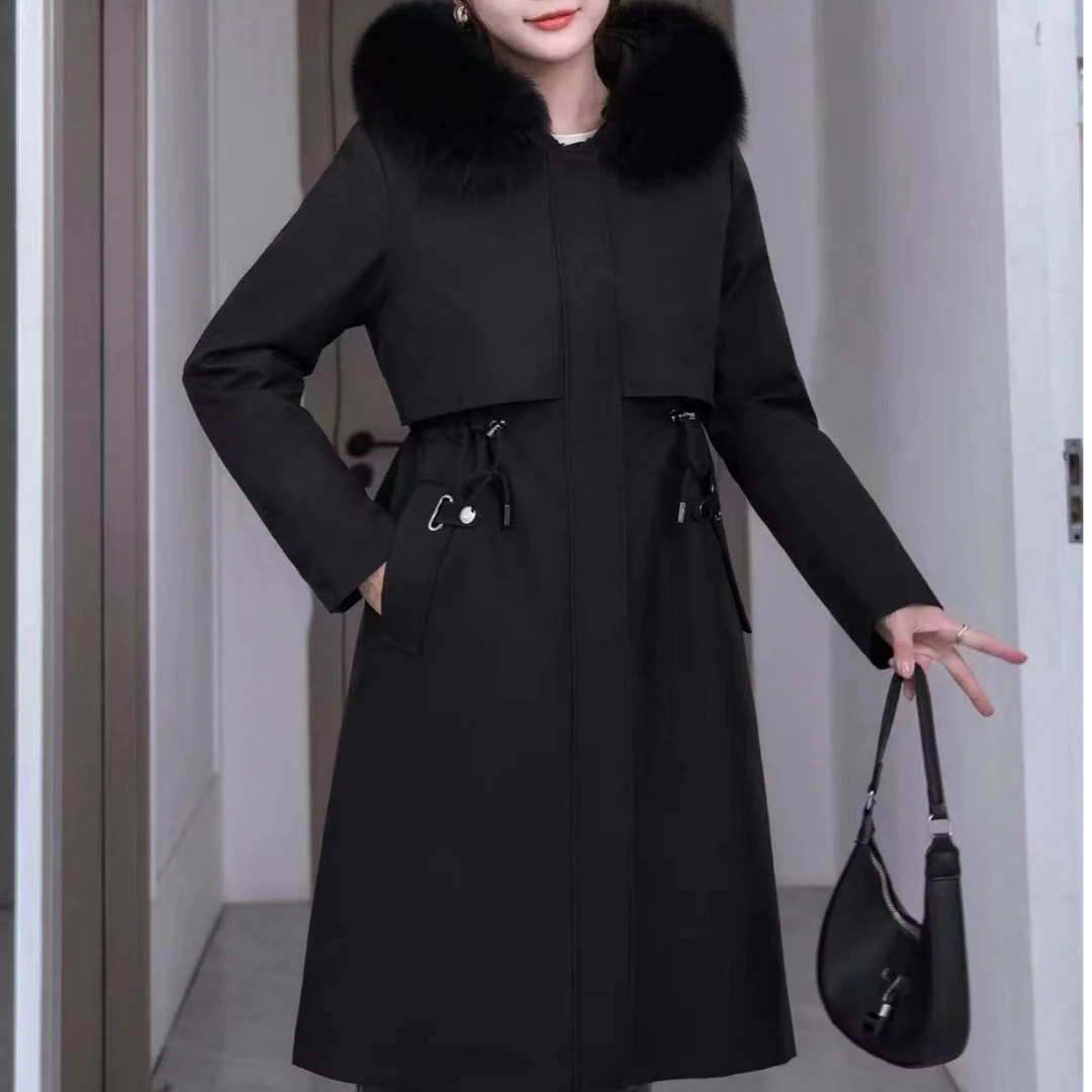 【若竹】新款狐狸毛领真皮草御寒可拆卸派克服2318