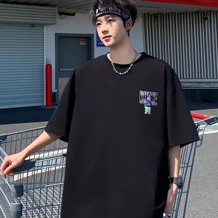 夏季潮款纯棉印花T恤上衣男士宽松时尚潮流超酷男款背影半袖T恤