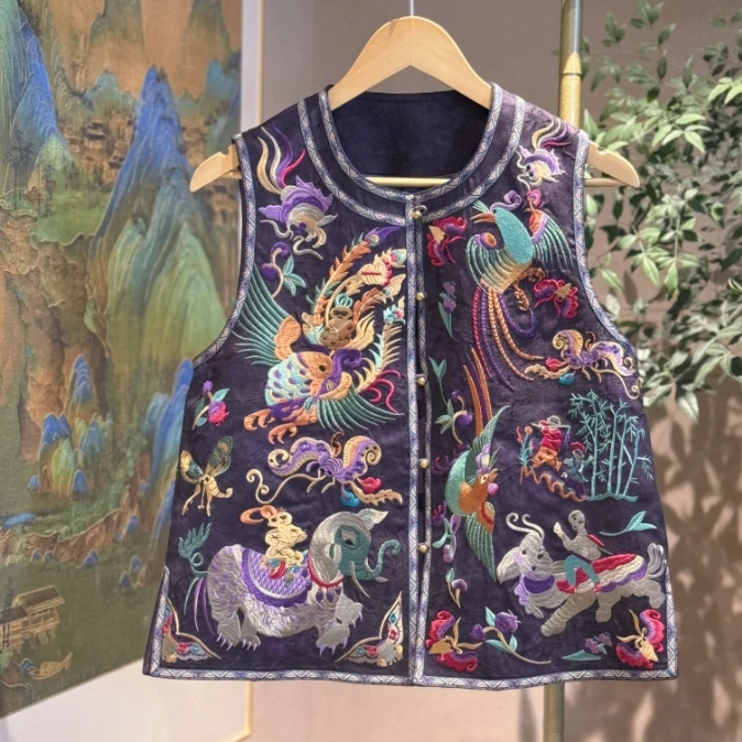 锦绘 芳华设计新中式重工刺绣马甲国风百搭刺绣马甲FH-A009