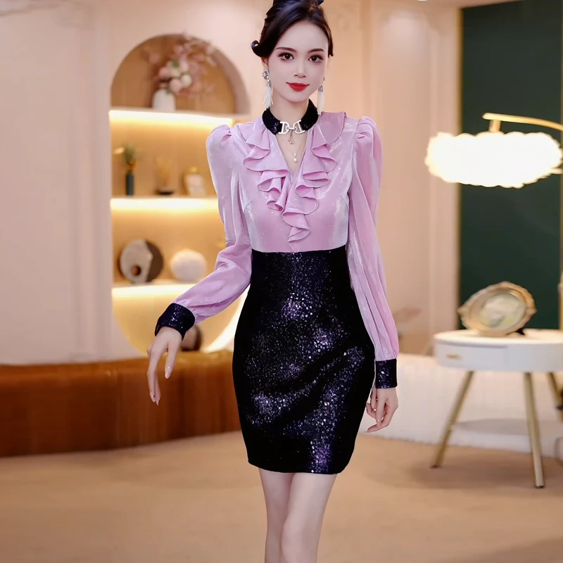 春秋新款气质拼接假两件打底裙时尚百搭洋气高级感轻奢连衣裙1775