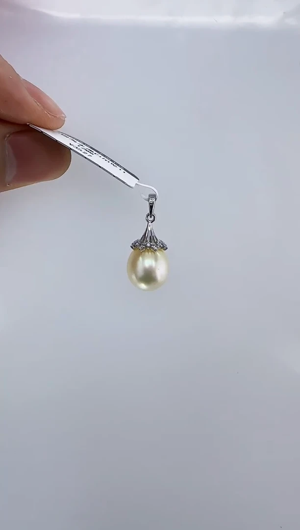 银S925镶嵌海水珍珠DA澳白吊坠11-12 a3527