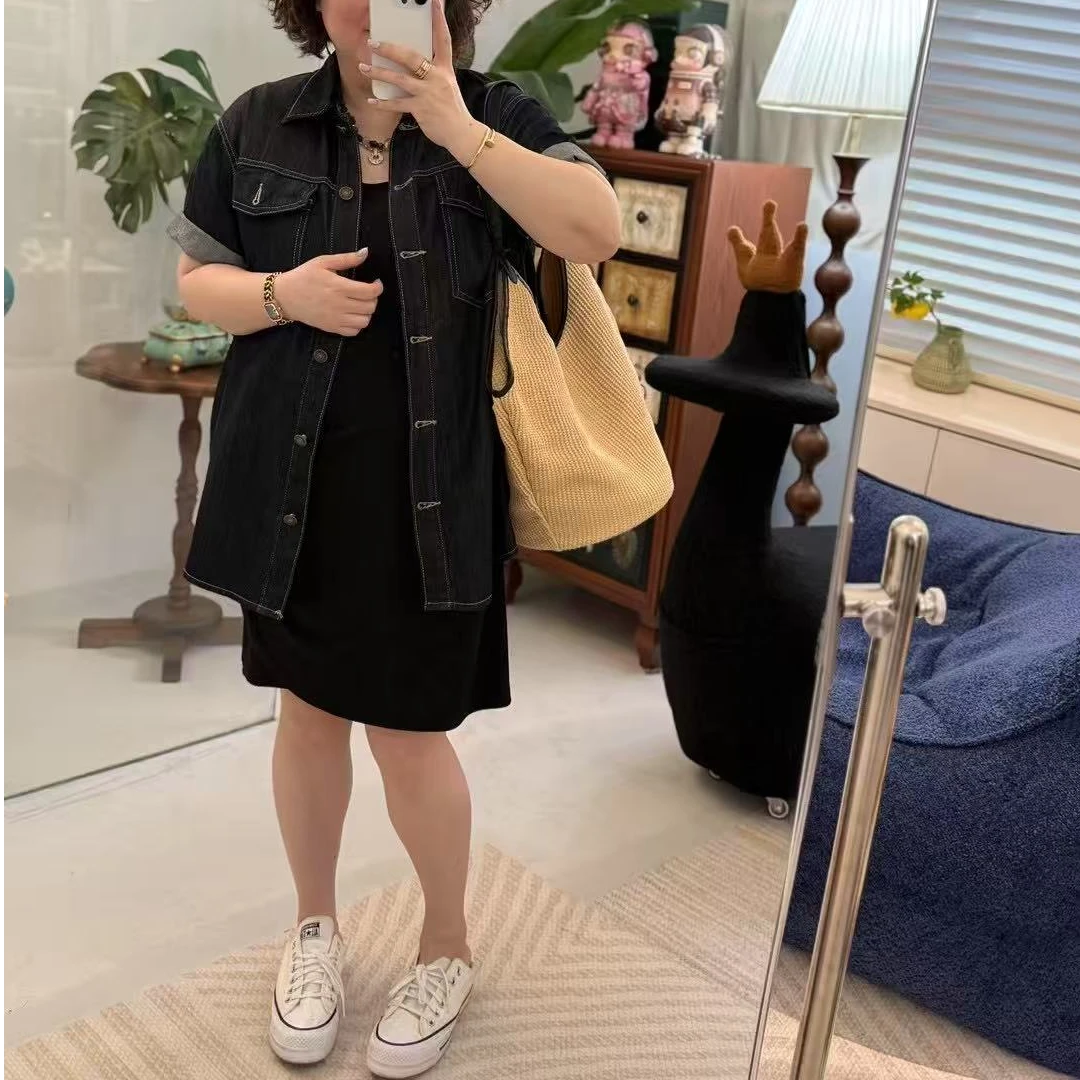 Meet遇见-夏季定制版短袖牛仔衬衣