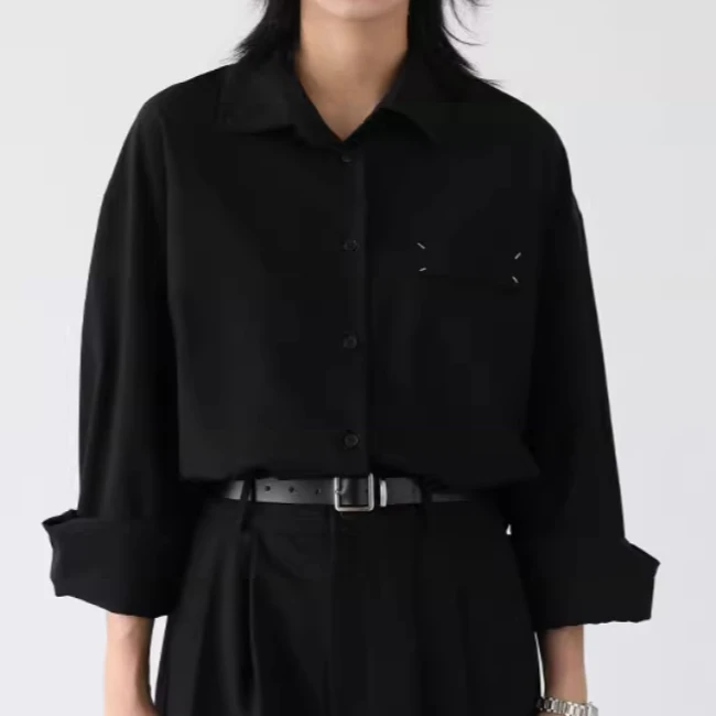 不褪色常规款长袖秋设计感时尚衬衫气质上衣短款小众宽松女装复古