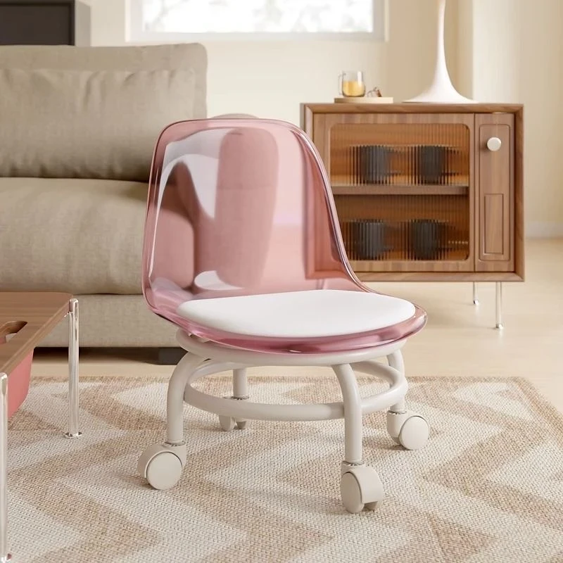 亚克力万向轮矮凳静音透明靠背小椅子带娃滑轮矮凳子网红换鞋地凳