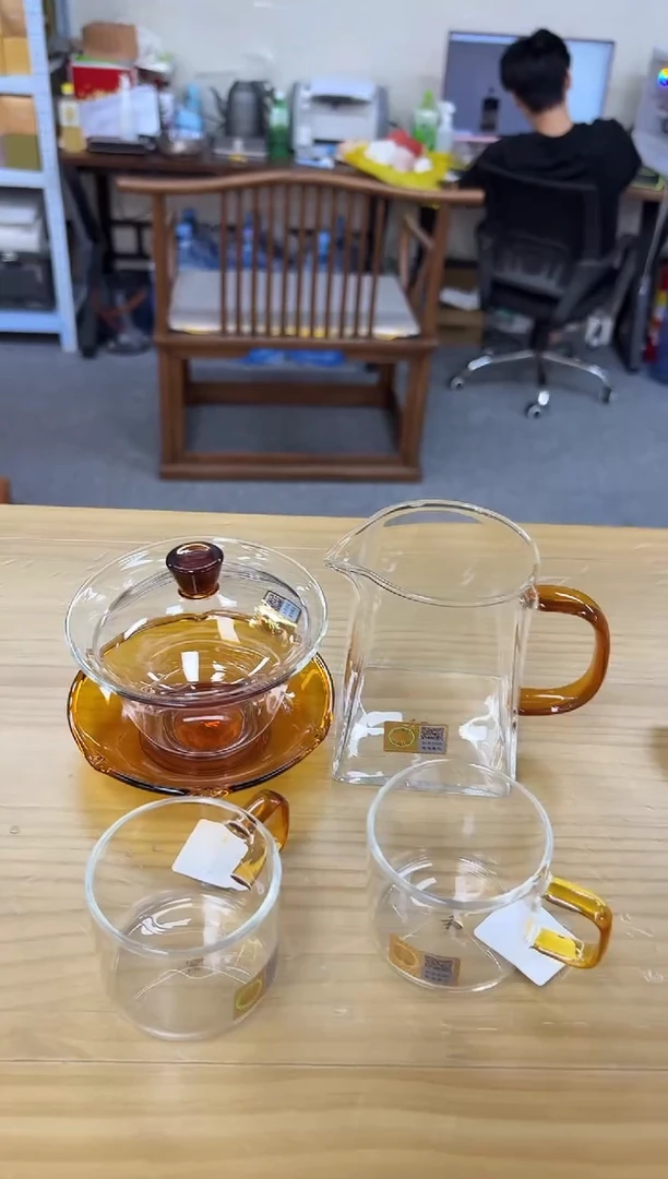 禾器-荷叶盖碗-琥珀色+瀚然琥珀+清禾琥珀x2