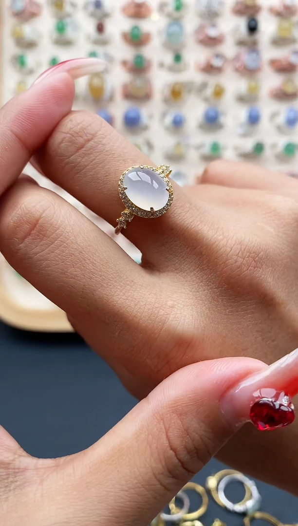 【闪购商品】翡翠戒指银S925镶嵌缅甸天然A货翡翠222   3-2