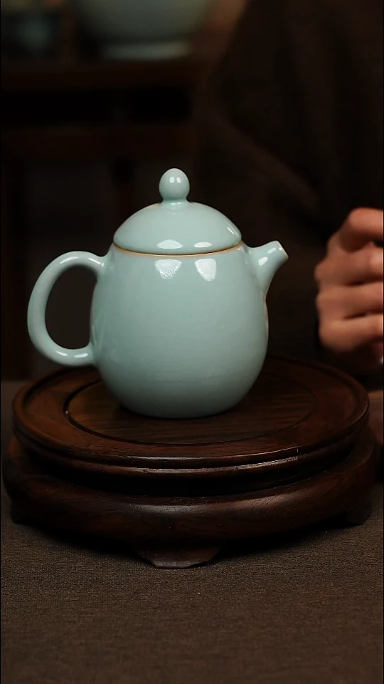 瓷片天青色全手工龙蛋壶380ml微瑕不带礼盒
