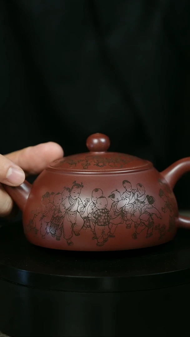 茶壶紫砂云*H2197陆建平童趣直嘴半月