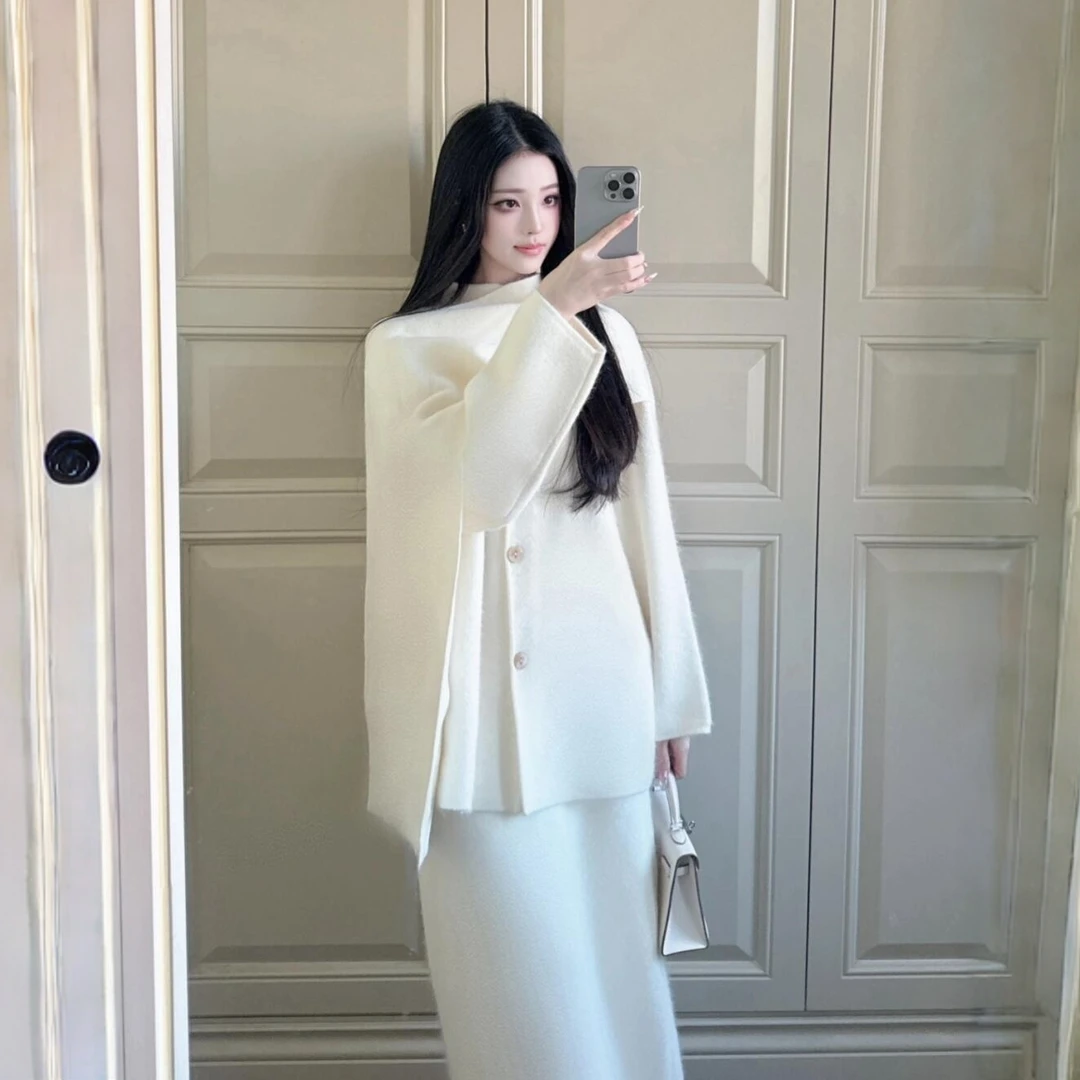 小香风白色毛呢套装女秋冬法式时尚轻奢半裙冬季新款气质女神套装
