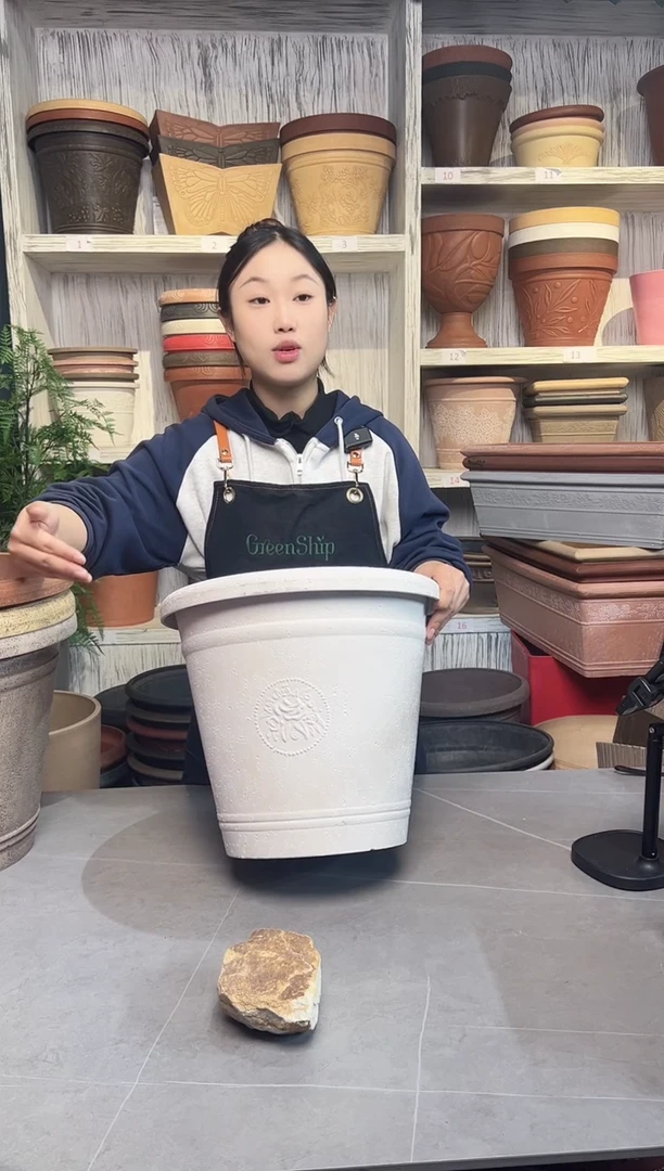 38*33/USA38-E白色手工浮雕纹理大花盆外贸尾单