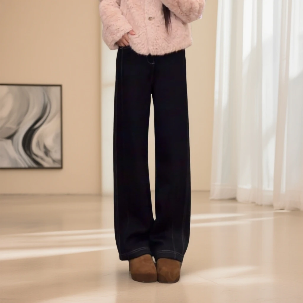 宿慕SUMU百搭直筒加绒阔腿长裤11-27冬季2025新款显瘦休闲裤2581