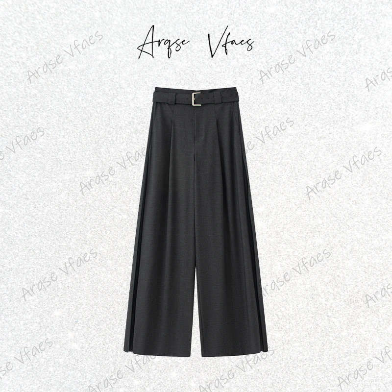 艾诺丝服饰2025夏季新款高腰透气腰带休闲裤简约阔腿裤女E256236