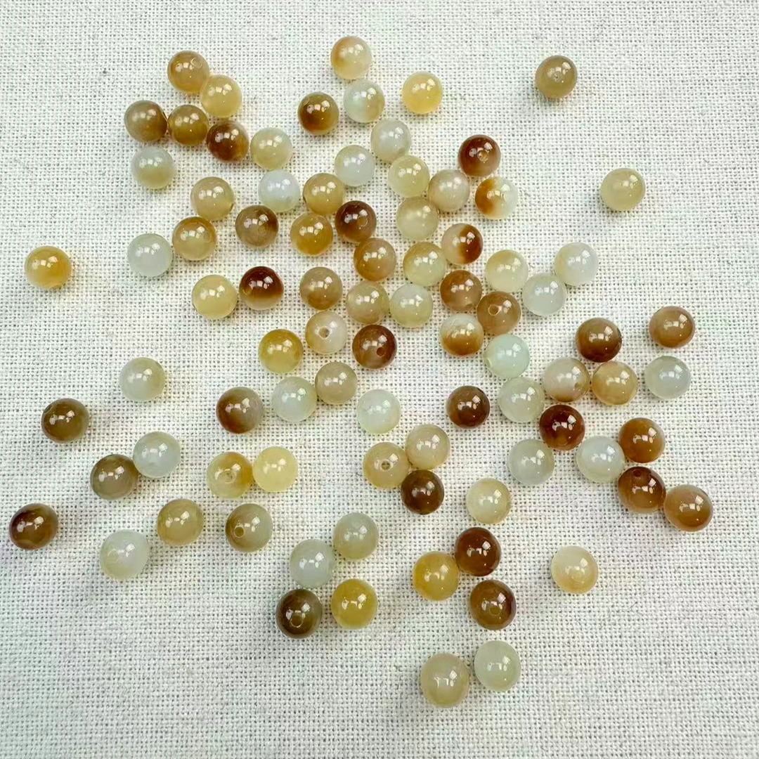 6mm和田玉糖玉金山糖白圆珠(货头)【2颗】多样性发货-HT2152