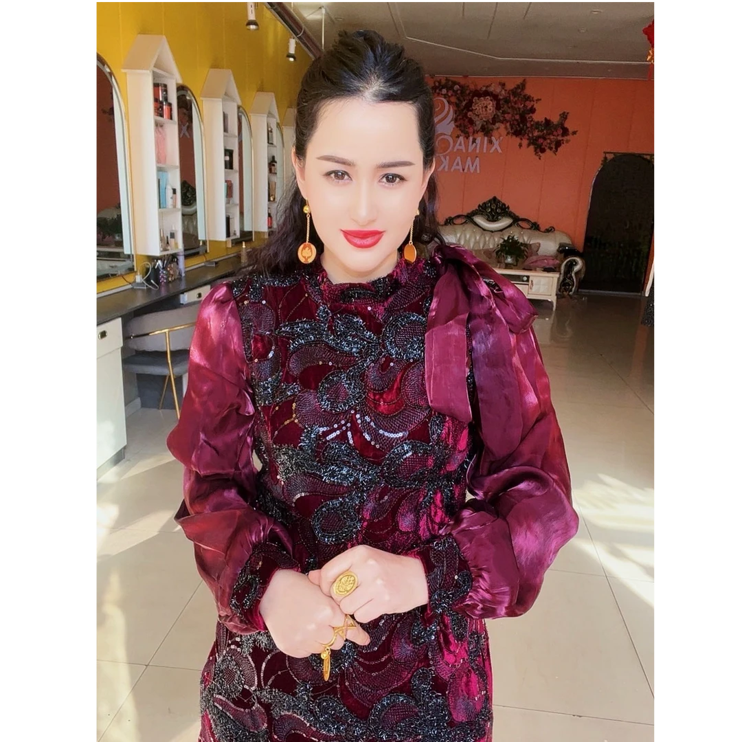 新款法式连衣裙高级网纱秋冬气质时尚长袖拼接裙子显瘦