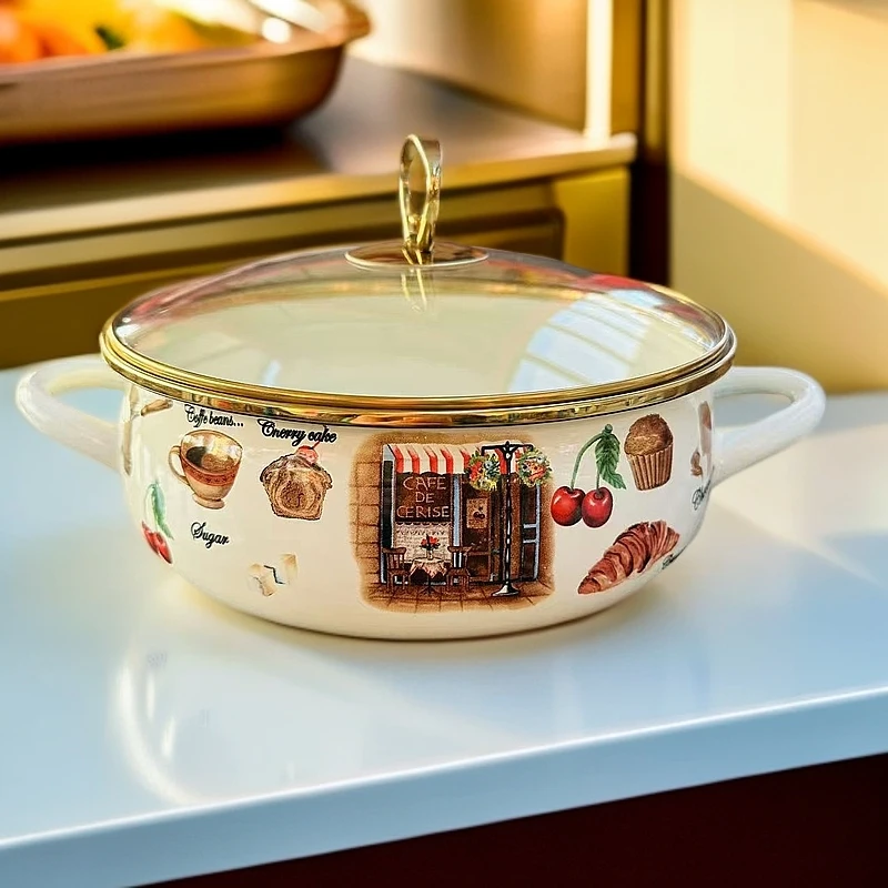 新疆包邮【24cm美式 拉面盆】家用 搪瓷玻璃盖双耳好看合适都用