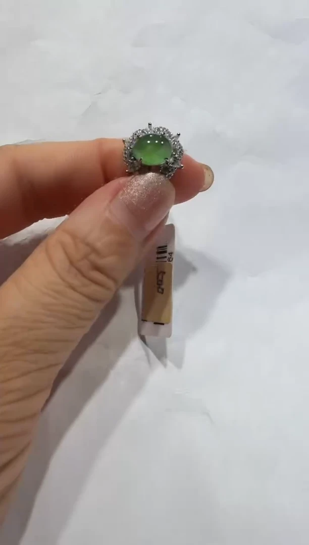 银S925镶嵌戒指翡翠925银镶缅甸A货翡翠戒指