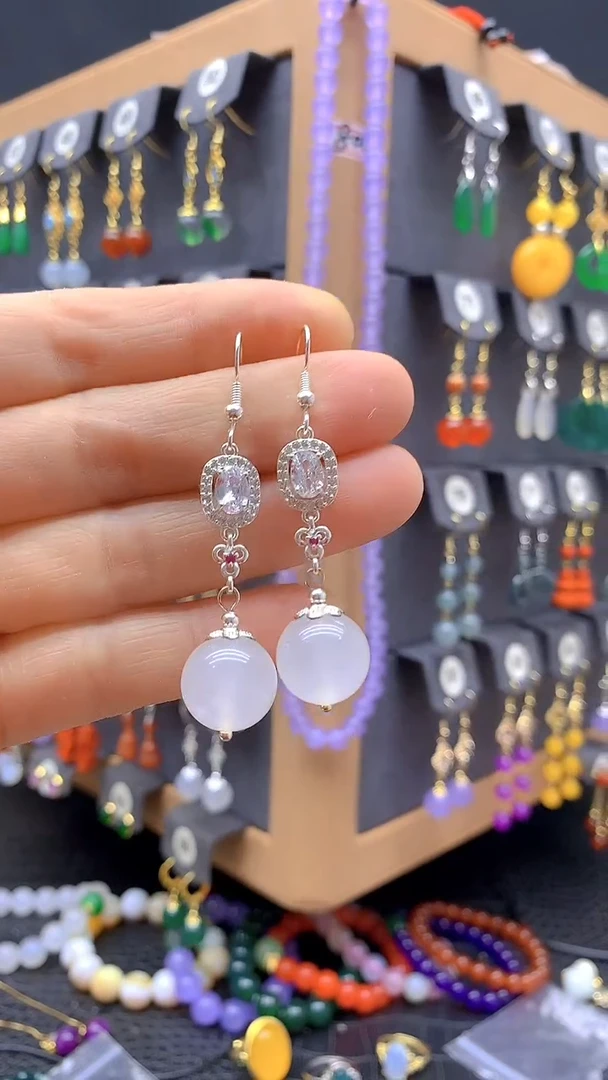 【闪购商品】玛瑙/玉髓耳坠银S925镶嵌耳饰