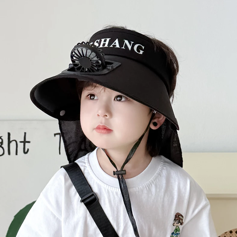 儿童帽子男童户外防晒护颈可拆披肩遮阳帽夏天女童宝宝空顶风扇帽