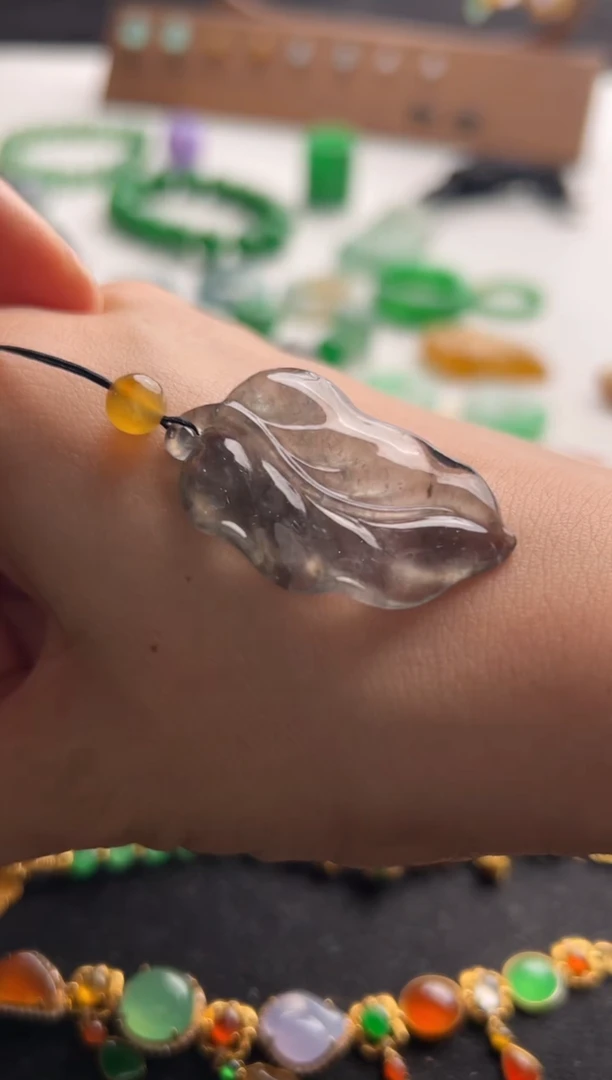 定制翡翠未镶嵌神***屋黑冰树叶28000+1400