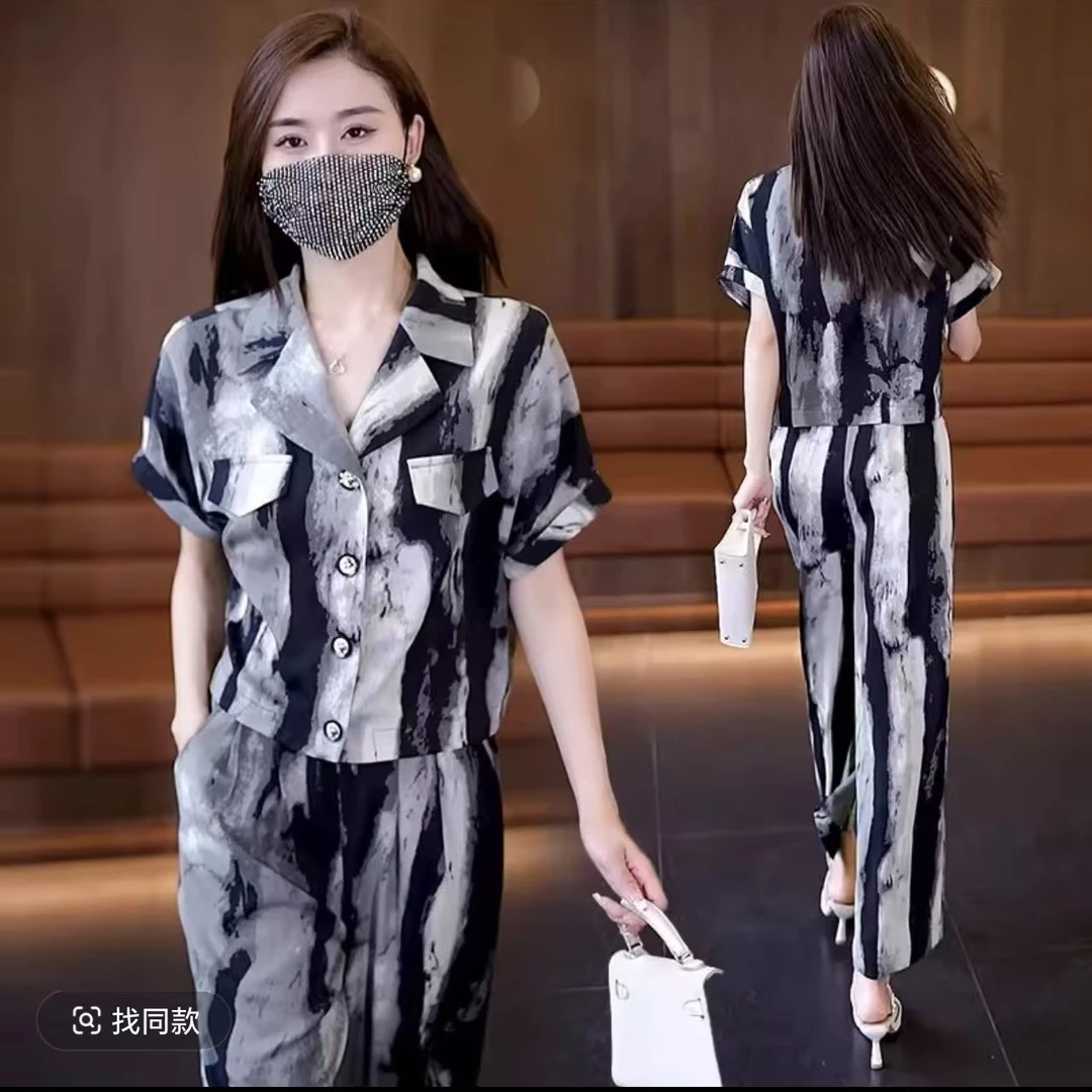 6353夏季新款时尚碎花两件套装气质女神范职业质显瘦修身